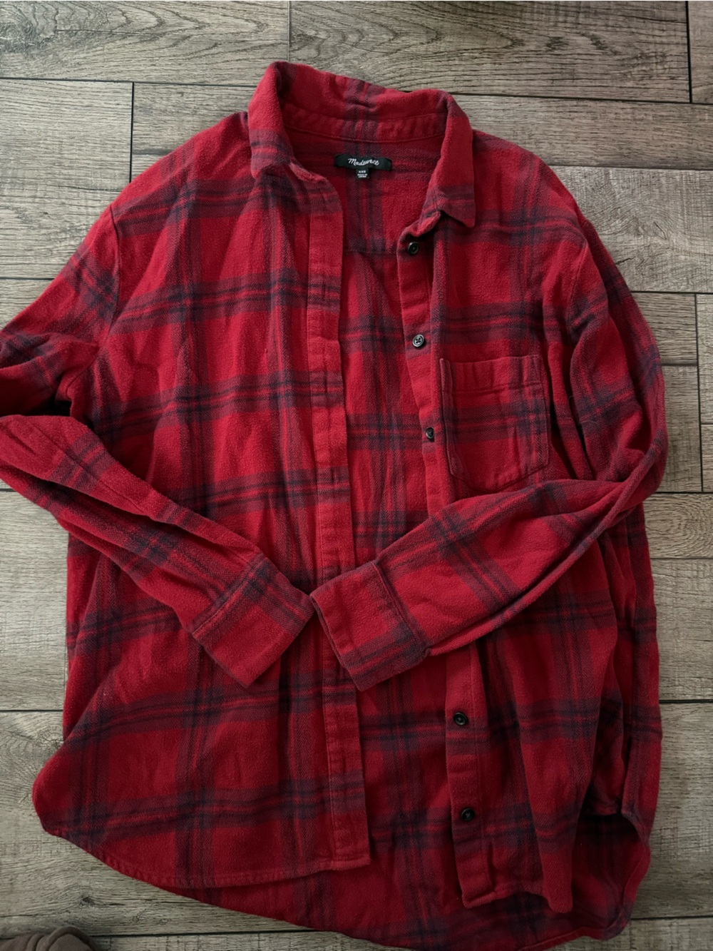 Madewell Red and Black Plaid Button-Down Shirt